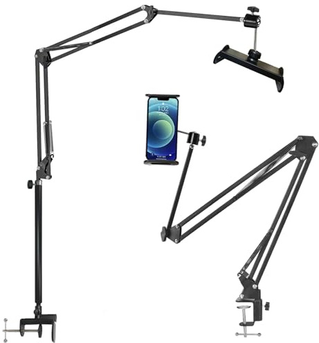 Syehsyeh Tablet-Halterung für Bett, 35 cm Höhe, zusammenklappbarer Tablet-Ständer, kompatibel mit iPhone 17/iPad, Kindle Fire oder anderen 11,4 - 32,8 cm (11,4 - 12,9 Zoll) Tablets, Ansehen, Lesen