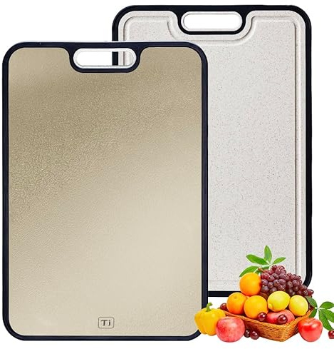 Real Titanium Chopping Board - not Stainless Steel - Hygienic, Sturdy, Easy to Clean, Double-Sided with Wheat Straw by Giftly Moment