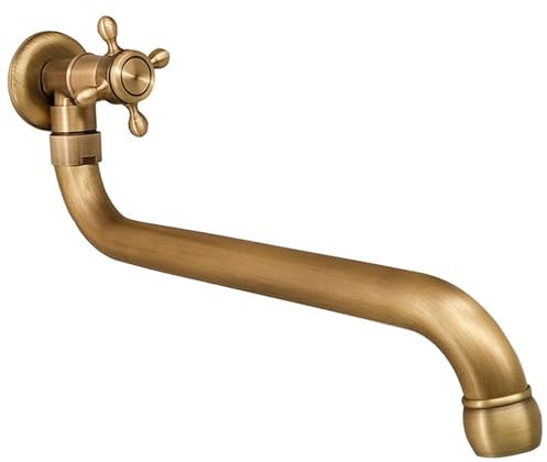 XSDSM Wandarmatur Küche Vintage 360° Drehbar Kaltwasserhahn mit Längsverlängerungsrohr Kreuzgriff zum Schnellen Öffnen G1/2, Bronze 30 CM