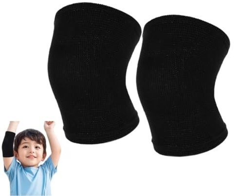 Gomitiera per bambini per sport, 1 paio di gomitiere in nylon lavorato a maglia, manica a compressione, adatta per ragazzi e ragazze, adolescenti, basket, pallavolo, sollevamento pesi (nero, M), Nero