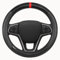 Velara Steering Wheel Cover – Black PU Leather & Carbon Fibre Look – Red Stripe – Anti-Slip, Breathable, Easy Install – Universal Fit 14-15 Inch
