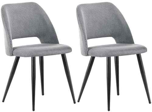 WAFTING Esszimmerstühle aus Cordstoff mit Dickem Schwamm,2er Set,Grau | Mit dickem Schwamm gepolstert, separaten Metallfüßen, Moderner Polsterstuhl für Esszimmer, Wohnzimmer, Schlafzimmer,Empfang