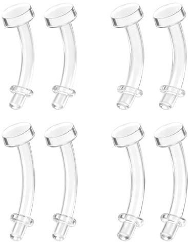 ZS 4 Pairs 16G 14G Clear Eyebrow Piercing, Plastic Belly Lip Piercing Retainers Bioflex Acrylic Daith Rook Earrings For Surgery Mri Work Straight Curved Barbells (curved barbell)