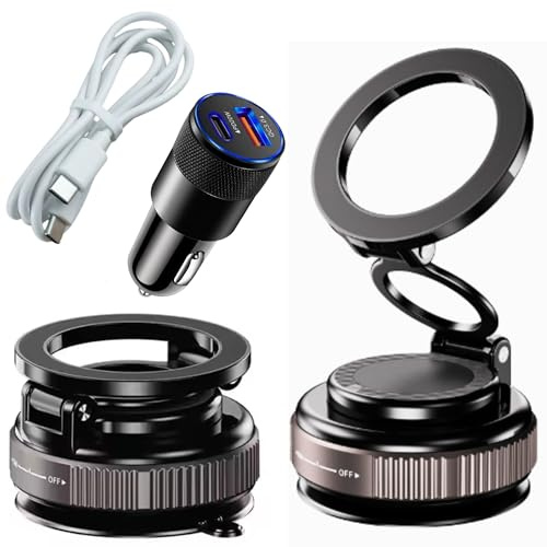 Auto Kit Pro 360 soporte para movil coche magnético con ventosa potente, rotación 360°, brazo extensible, para iPhone/Android,parabrisas salpicadero, incluye cargador coche, cable USB C carga rapida.