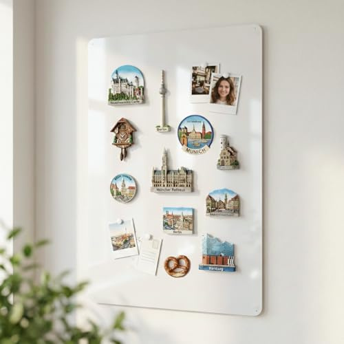 Qiytecno Tableau magnétique, blanc, 60 x 90 cm, tableau magnétique, tendance, en métal, pour photos et vacances, idéal pour la cuisine, la chambre d'enfant, le bureau