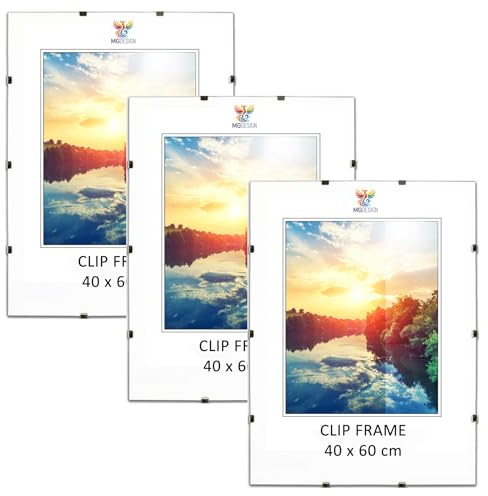 MG Design Cornice a Giorno Set 3 pezzi in 40 x 60 cm – Cornici senza cornice con acrilico e pannello posteriore in HDF per foto, poster e puzzle, verticale & orizzontale