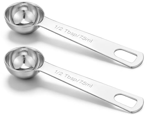 2 PCS Stainless Steel Tablespoon Measuring Spoon, Metal 1/2 Tbsp(1.5 Tsp | 7.5 Ml | 7.5 Cc| 1/4 Oz) Measuring Spoons, Mini Tablespoon Scoop for Kitchen Cooking Spoon(Silver)