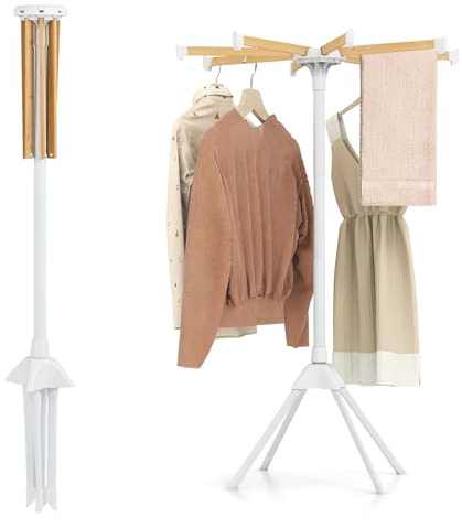 COSTWAY Foldable Clothes Drying Rack, 4-Legged Clothes Airer Dryer Horse with 8 Bamboo Hanging Rods, Metal Frame Freestanding Octopus Laundry Rack Hanger for Indoor Outdoor