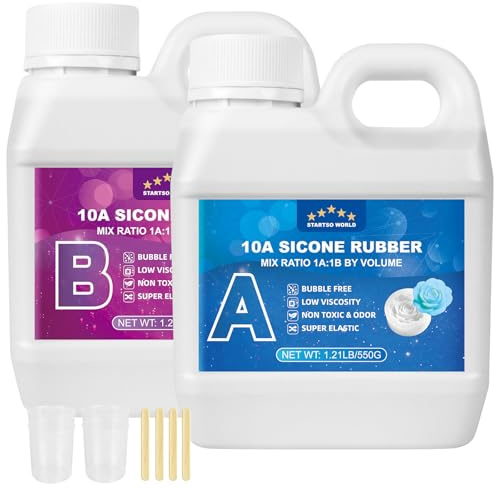 Silicone per Stampi 10A, Silicone Liquido per Moulage, 1:1 per volume, Non Tossico, Perfetto per la Realizzazione di Resine, Moulage, Cera, Intonaco（Translucido,1,25KG）