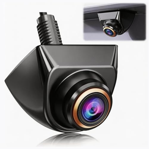 Biglumin Cámara de Reversa para Automóvil 1080P con Visión Nocturna y Ángulo Amplio de 170°,Rotación 360°, Impermeable IP69, Compatible LCD/TFT,Universal 12V-24V,Cable 6m y Accesorios (Borde Dorado)