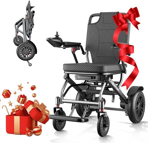 ByteTecpeak D14 Electric Wheelchair Foldable Lightweight,Portable Power Wheelchair with 150kg Weight Capacity,20km Driving Range, Thick Padded Seat, Travel-Friendly Outdoor Mobility Chair – Black