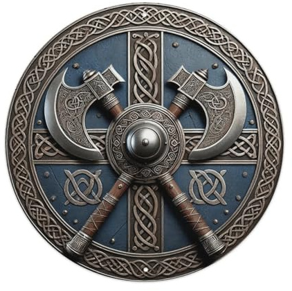 Viking Shield With Double Axes Round Tin Sign Vintage Style Wall Plaque Decoration Metal Poster 8x8 inch