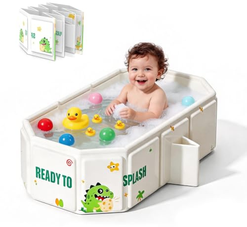 Bañera Bebe Plegable,Portátil Balera Plegable Bebe para 0-8 Años con Tapón de Drenaje y Base Antideslizante Bañera Bebe Ahorra Espacio(78 * 45cm)