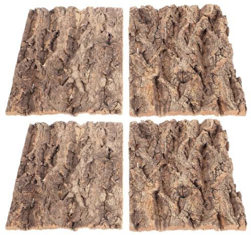 Zerodeko 4 Morceaux d'écorce de liège Naturelle pour Terrarium - Fond rectangulaire en écorce d'arbre de 19,5 x 14,7 x 1 cm - Tapis d'escalade et cachette pour Reptiles, lézards et