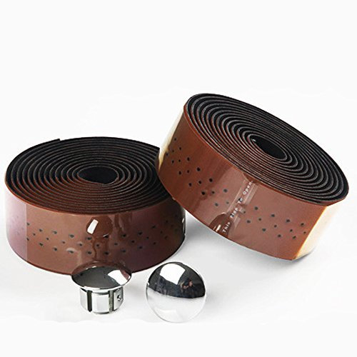 200cm PU Leder Fahrrad Lenkerband, Bike Ribbon Lenkerband, Road Bike Lenkerbänder Griff Tape mit Endkappen, 2pcs (brown)