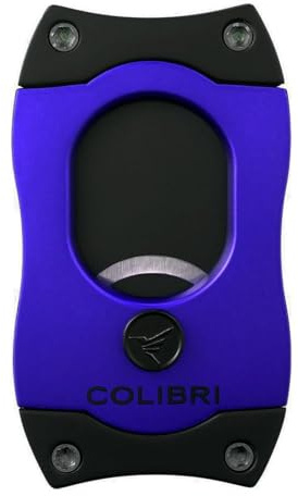Colibri S-Cut II Cigar Cutter Blue/Black - 26 mm Double Cut - Ring Sizer 66 - Lock Button - Stainless Steel Blades - Ergonomic Design
