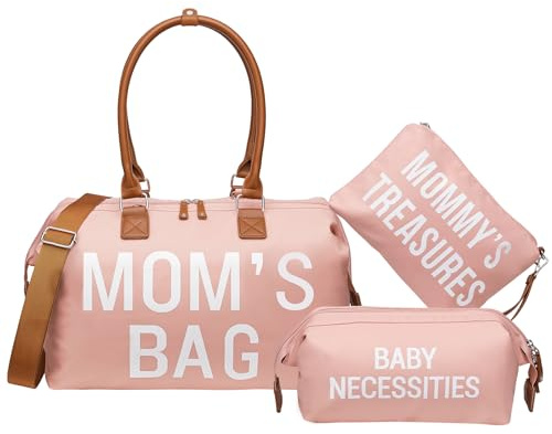 printe Blöjväska bärkasse med 2 organisatörer, stor mammaväska för sjukhus och resor baby blöjväska för babyvård, Rosa, One Size, Överdimensionerad