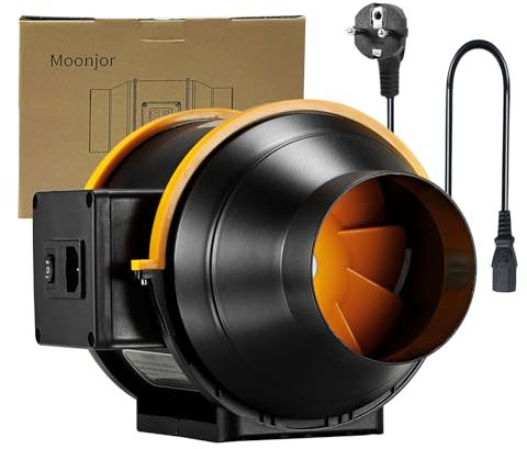 Moonjor 125mm Rauchabzug Rohrventilator, Abluftventilator Lüfter Leise, Inline-Kanalventilator mit 2-Gang Schalter, IEC-EU Netzkabel Für Zelt, Garage, Bad, WC, Küche, Gewächshaus