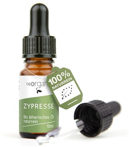 NeoOrganic® Bio Zypressenöl (Cupressus sempervirens) – auch Mittelmeer-Zypresse - 100% natureines ätherisches Öl aus Frankreich - für Haut, Gesicht, Massage u. Haarentfernung - 10ml