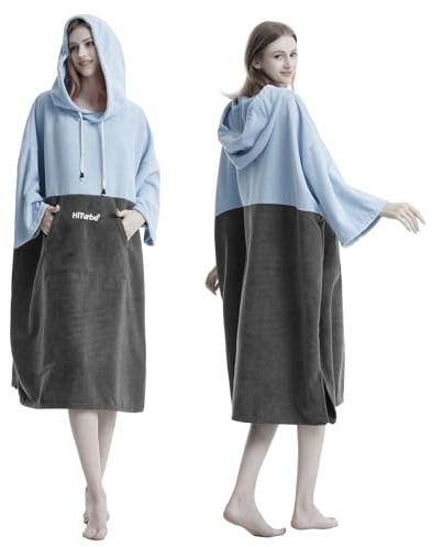 Hiturbo Changing Robe,Poncho Bath Towel with Hooded for Beach Swimming Surfing