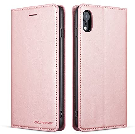 QLTYPRI Fodral till iPhone X iPhone XS, premium PU-läderfodral TPU-stötfångare med korthållare stöd, dold magnetisk adsorption flip plånboksfodral för iPhone X iPhone XS – roséguld
