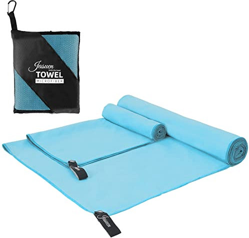 JASUEN Mikrofaser Handtuch Set-180x80cm+80x40cm Microfaser Handtücher for Sporthandtuch Reisehandtuch Outdoor Handtuch Strandtuch 2 Stück (180x80cm+80x40cm, Light Blue)