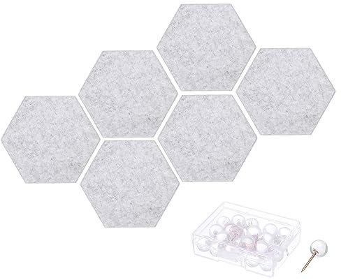 DMiotech 6er Pack 12x10 Zoll Hellgrauer Filz-Pinnwand-Memo-Hinweis Sechseckige Filztafel mit Pins für Büro, Zuhause, Klassenzimmer Dekoration
