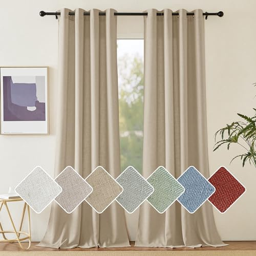 PONY DANCE Leinen Vorhang Wohnzimmer Ösen Gardinen Halbtransparent Landhaus | Khaki,2er Set,H245 x B140 cm,Boho Gardinen Leinenoptik,Leinenvorhang Vintage Schlafzimmer,Linen Curtains Living Room