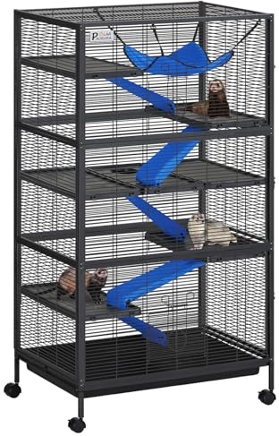 Polar Aurora Metal Small Animal Cage, 59 H Ferret Cage with Lockable Wheels, Deluxe Chinchilla Cages with Hammock and Removable Tray, 6 Tiers Animal Cages for Pets