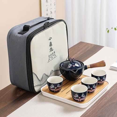 NEDLON Ceramic Rotating Teapot with Infuser,Portable Semi-Automatic Teaware Set,360 Rotation Tea Maker for Travel,Camping,Fishing (Color : D)