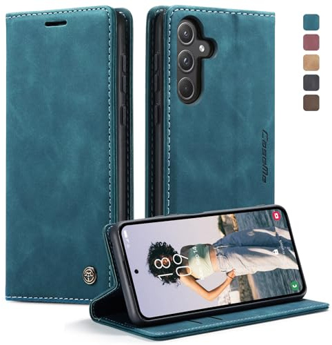 KZB für Samsung Galaxy A55 5G Hülle, Magnet Leder Klapphülle Stoßfest | Retro PU Leder, 2 Kartenfach, Standfunktion, Schutzhülle, Flip Case, Handyhülle für Galaxy A55 6,6'', Blaugrün