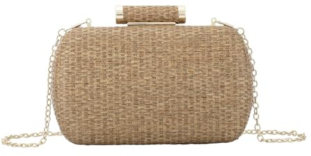 Jywmsc Bolso de Paja Elegante de la Tarde de Las Mujeres del Bolso del Embrague de La Paja Para el Bolso de La Playa del Verano de La Boda del Partido con La Cadena