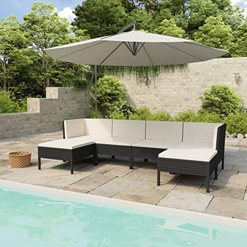 Gecheer 6 st. Polyrattan lounge med hörnsoffa, matbord, pall och kudde rotting, trädgård, sittgrupp, trädgårdslounge, trädgårdsmöbler, set, trädgård, lounge, set, trädgårdslounge, soffa, utemöbler,