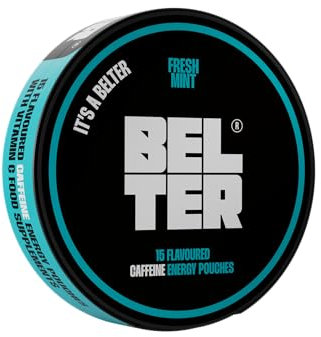 BELTER - Fresh Mint - Caffeine Pouches - 15 Count - Fast-Acting - Zero-Calorie Energy Boost - 80mg Caffeine Per Pouch - Ideal for Sports, Gym, Gaming, & Work - Alternative to Drinks & Gels