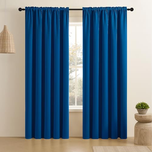 CUCRAF Royal Blue Blackout Curtains 84 inch Length 2 Panels Set, Rod Pocket Room Darkening Drapes for Bedroom Living Room, Insulated Thermal Light Blocking Window Curtain (W52 x L84 Inch)