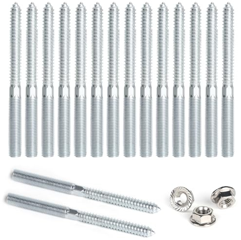 DBREAKS Torxstickskruvar, 15 st dubbelhuvudskruvar, M10 x 120 mm dubbla gängade skruvar, dubbelsidiga pluggskruvar med spärrtandmuttrar, gängade gängor, galvaniserade dubbelgängor för möbler