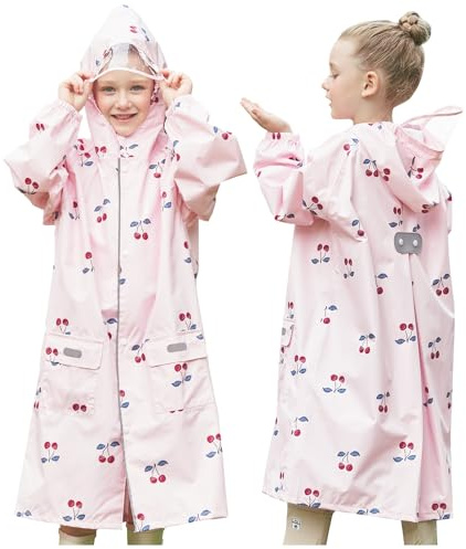 Hovkib Kids Raincoats Rain Poncho Toddler Girls Rain Jacket Waterproof Poncho Reusable Rainwear with Backpack Cover 2-12 Years