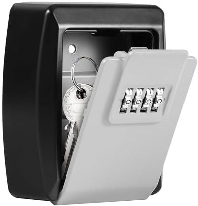 Vinabo Cassetta Portachiavi, Cassetta Sicurezza Chiavi Esterno con Codice a 4 Cifre, Cassaforte per Chiavi Montata a Parete Antiruggine per Chiavi, Carte, Lega di Zinco (Grigio)