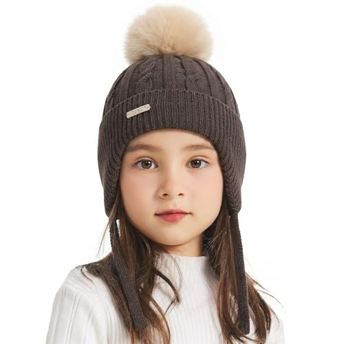 ZLYC Bonnet d'hiver en coton à pompons pour enfant et fille