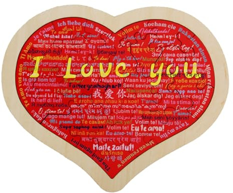 AKTOUR Puzzle vintage in legno a forma di cuore con cactus, puzzle in legno con scritta I You, regalo per San Valentino, compleanno, decorazione 6700 (rosso, taglia unica)