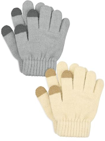 Kiiwah 2 Pares Guantes de Punto Unisex para Niños - Dedos Completos Cálidos de Invierno, Elásticos Mágicos de Otoño para Niños y Niñas 3-6 Años