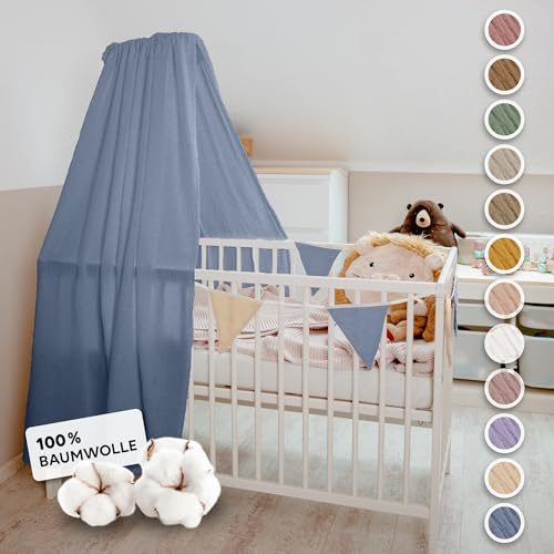 lilimaus Betthimmel Babybett [in 12 Farben] Himmel Babybett aus 100% Baumwolle Musselin - Betthimmel Mädchen & Jungen - Himmelbett Vorhänge als Kinderzimmer & Babyzimmer Deko - Baby Bett Vorhang