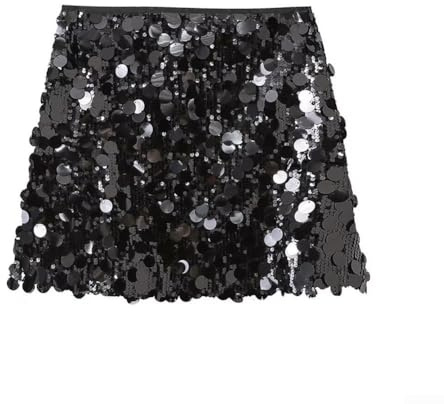 Falda de cintura media con lentejuelas brillantes para mujer, ideal para el día a día y eventos (XS Negro)