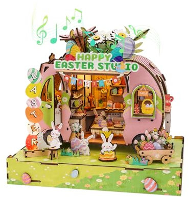 Cutywood 3D Wooden Puzzles for Adults, Beautiful 3D Easter Egg Car Model Puzzle with Music, LED Light 3D Wood Jigsaw Puzzle, 314pcs DIY Model Craft 3D Puzzles Adult, Gifts for Family and Friends
