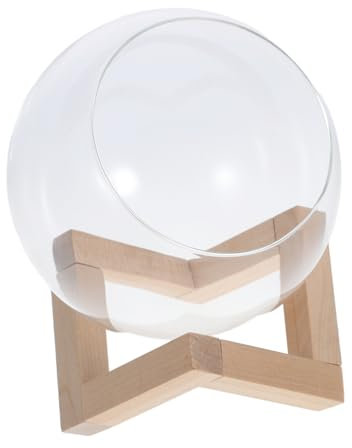 TOYANDONA Pflanzenglas Mit Holzständer Für Luftpflanzen Runde Glaskugel Als Hydroponische Vase Terrarienglas Mit Schräger Öffnung Pflanzenvase Aus Klarem Für Sukkulenten Vielseitig