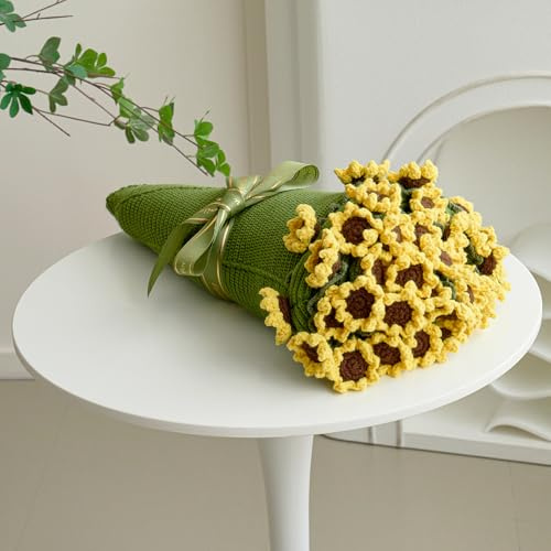 Longhui bedding Crochet Flower Bouquet Throw Blanket, Handmade Knitted Blanket with Sunflower, Cute Romantic Gift for Her Girlfriend Mom Mother’s Day Valentine Wedding Anniversary Birthday, 40 Inches