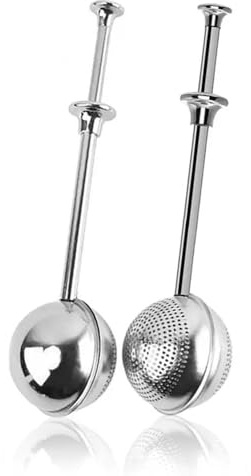 Teezange Teesieb für losen Tee, Teeei Teaballs aus 304 Edelstahl - Kugel Formen mit 13cm Griff & Drucköffnung Perfekt für losen Tee, Gewürze, auch Mehlsieb Kakaopulver