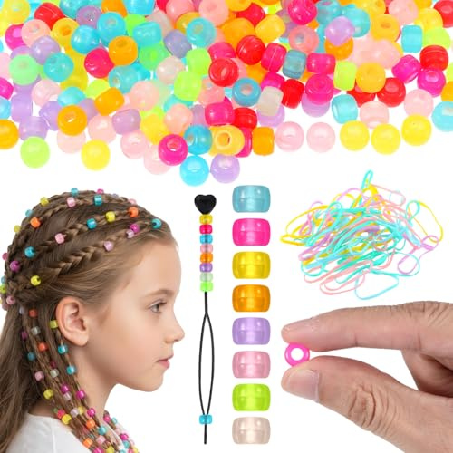351 Stück Kunststoff Pony Perlen Bunt Haarperlen Clips Klein Rund Haarperlen Bunte Kunststoff Haarclips für Haarzöpfe Dreadlocks Schmuck DIY Haarschmuck Pferdeschwanz Zopf Haare Armbänder Basteln