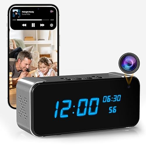 Mini Camara Espia WiFi 4K HD, Despertador con Camara Oculta y Bluetooth | Visualización Remota desde Móvil, Visión Nocturna y Detección de Movimiento para Interior, Hogar