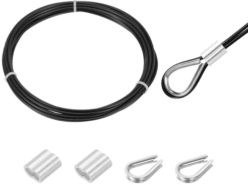 QUARKZMAN 5 Meter x 2mm Drahtseil Edelstahl, Stahlseil Spanndraht mit 2 x Crimpschlaufe Hülsen und 2 x Kauschen, Edelstahlseil 304 Gardinenseil Wäscheleine für Kletterpflanzen, Schwarz